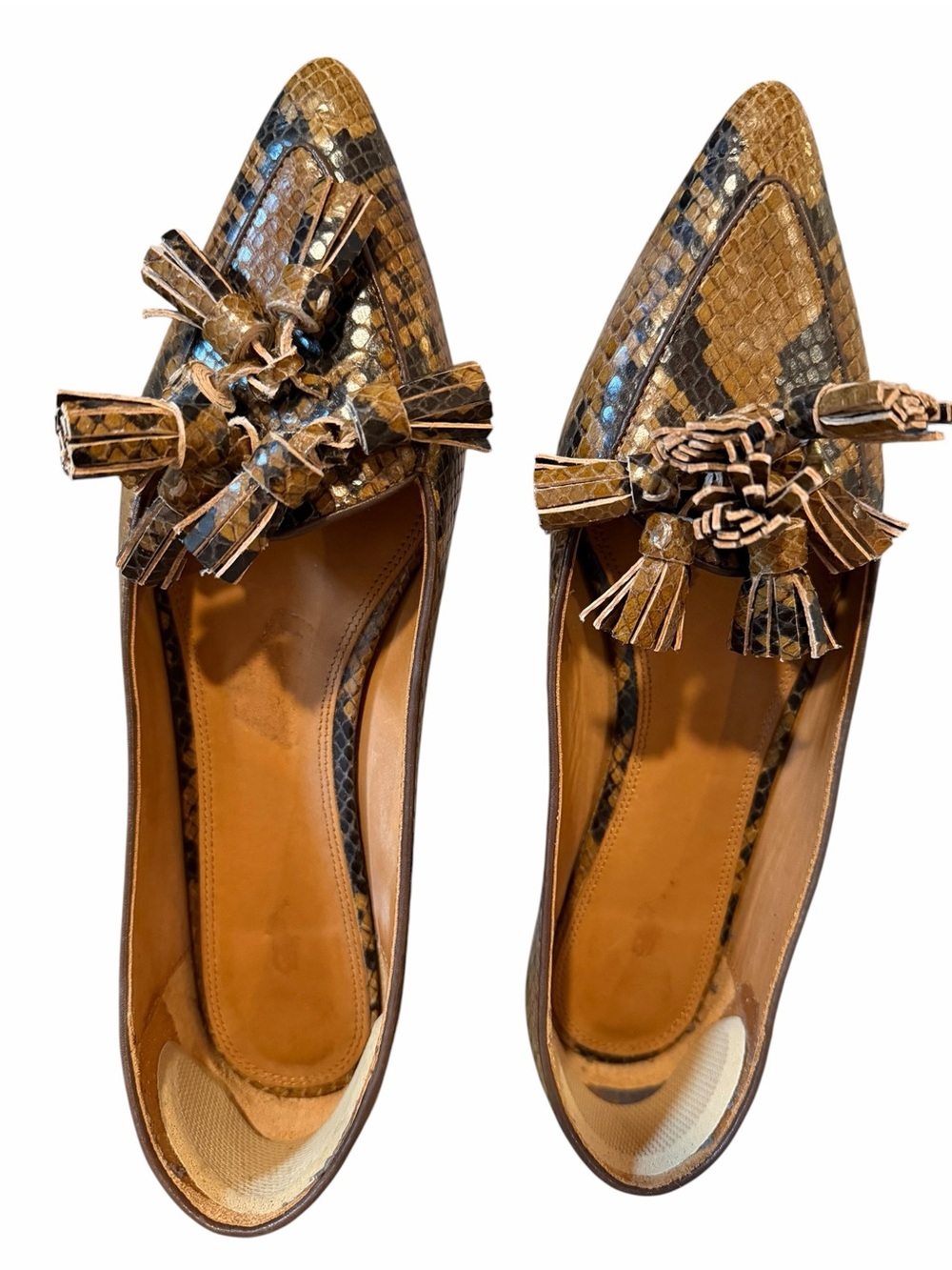 Polo by Ralph Lauren Brown Snake-Print Pointed Toe Tassel Flats